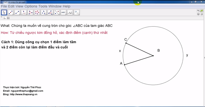 Cách vẽ cung tròn cho góc trong phần mềm GeoGebra