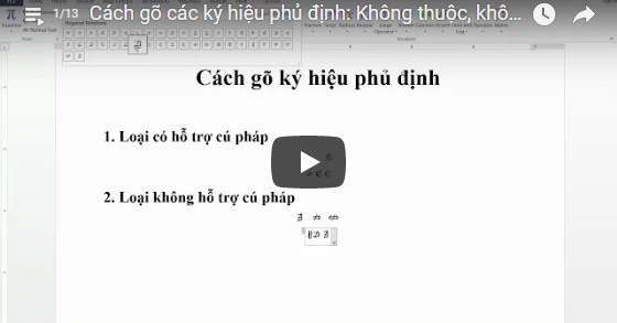 Cách gõ các ký hiệu phủ định: Không thuộc, không tồn tại, không song song,...